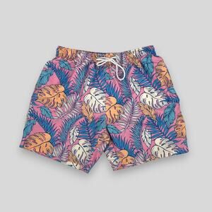 Boardies Tropical Leaf Print Swim Trunks Pink Multicolor Men's Size L